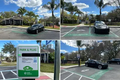 three pictures of a parking lot with a car parked at 3 Bedrooms 2 Bathrooms Lucaya Village townhouse in Kissimmee