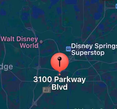 a map with a red pin on it at Condo Free Parking near Disney Universal in Orlando