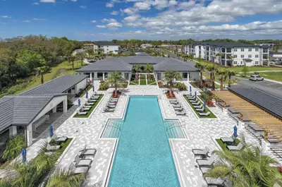 an aerial view of the pool at the resort at Landing Incredible 1BD Clubhouse Gym in Orlando