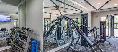 a gym with a bunch of exercise equipment at Landing Chic 1BD Gym in Orlando
