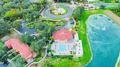an overhead view of a mansion with a pool and a house at NEW Luxury 7BR Villa 4 Mi to Disney Pool & Spa in Kissimmee