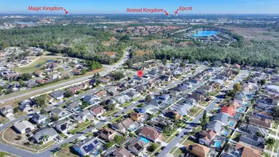 an aerial view of a city with houses at Magical Hideaway at Kissimmee by Shine Villas villa in Kissimmee