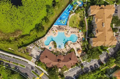 an overhead view of a resort with a swimming pool at Free Arcade! All Themed! South Facing Pool & Spa! in Orlando