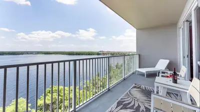 a balcony with a view of the water at Blue Heron Resort in Orlando