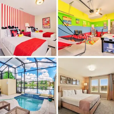a collage of four pictures of a hotel room at Ev3115 - Sunset Bay Villa in Kissimmee