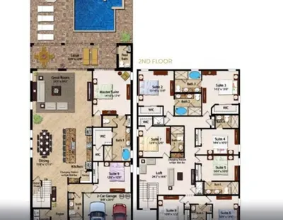 a floor plan of a house at Ultimate Mansion-9Bed-PoolSpaGame in Orlando