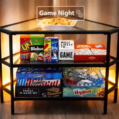 a glass table with chips and snacks on it at 3BR Disney Home with Pool , Arcade and Hot Tub in Kissimmee