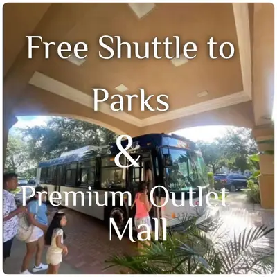 a tree shuttle to parks and permium outside mall at Free Shuttle Mickey Universal Epic SeaWorld in Orlando
