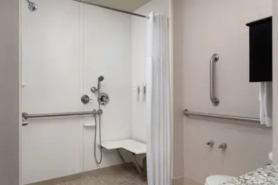 a bathroom with a shower and a toilet at Hampton Inn & Suites Orlando/Downtown South - Medical Center in Orlando