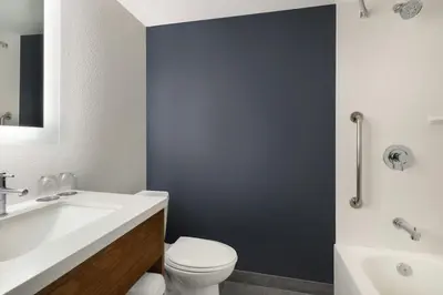 a bathroom with a white toilet and a sink at Courtyard by Marriott across Universal Orlando in Orlando