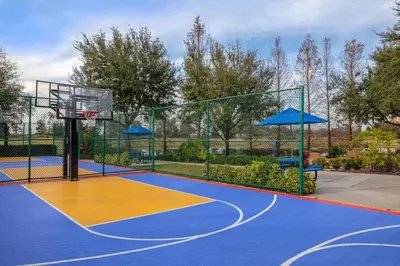 a basketball court with a hoop and a basketball at Marriott's Harbour Lake in Orlando