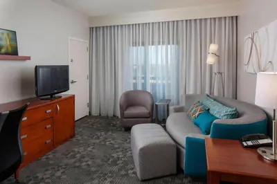 a living room with a couch and a tv at Courtyard Orlando International Drive/Convention Center in Orlando