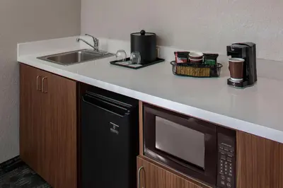 a kitchen with a sink and a microwave at Courtyard by Marriott Orlando Lake Buena Vista in the Marriott Village in Orlando