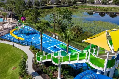 an aerial view of a water slide at a water park at Disney Bunk Room--Windsor Hills in Orlando