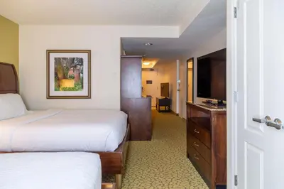 a hotel room with two beds and a television at Hilton Garden Inn Orlando East - UCF Area in Orlando