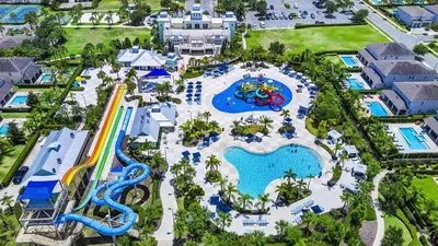 an aerial view of a water park at a resort at Elegant Home Near Disney With Private Pool And Waterpark & Resort Access At Encore Resorts Reunion - 621La in Kissimmee