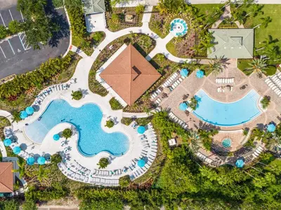 an overhead view of a pool at a resort at Shoreway Loop Unit 206 Condo in Orlando