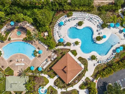 an overhead view of a pool at a resort at Shoreway Loop Unit 407 Condo in Orlando