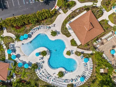 an overhead view of a swimming pool at a resort at Tideview Circle Avenue Unit 59 Condo in Orlando