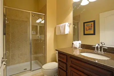 a bathroom with a shower and a sink and a toilet at Close To Clubhouse, Bbq, Wifi-3001Ppr in Kissimmee