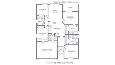 a floor plan of the acadiana at Disney Backstage Villa - Stay in this popular 4 bed pool home that's very close to Disney in Orlando
