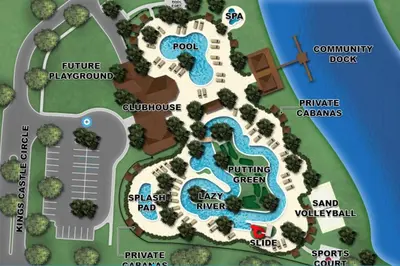 a map of a resort at F - New 4 Bedroom Home - 5 Miles to Disney - Free Water Park - Private Pool in Kissimmee