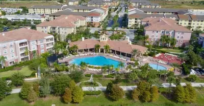 an aerial view of a resort with a swimming pool at 5min Universal Spacious Condo VC101 in Orlando