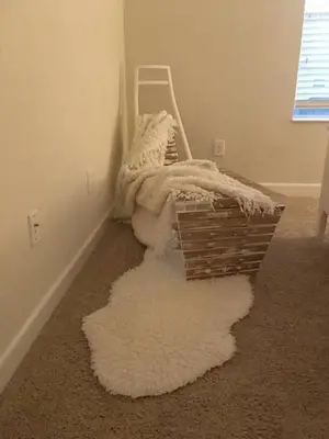 a room with a white rug and a basket at A - New 4 Bedroom Home - 5 Miles to Disney - Free Water Park - Private Pool in Kissimmee