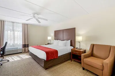 a hotel room with a bed and a chair at Comfort Inn Kissimmee-Lake Buena Vista South in Kissimmee