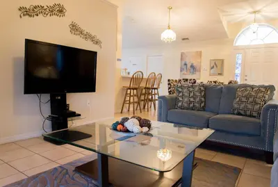 a living room with a couch and a tv at Private Pool House With Private Pool, Near All Famous Attractions!!! in Kissimmee