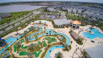an aerial view of a resort with two pools at Gorgeous Two Bedroom Apto Close to Disney 306 in Kissimmee