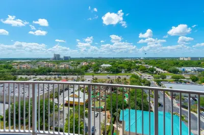a view from the balcony of a resort at Beautiful Apartment close to Disney, fully equipped Amazing lake views in Orlando