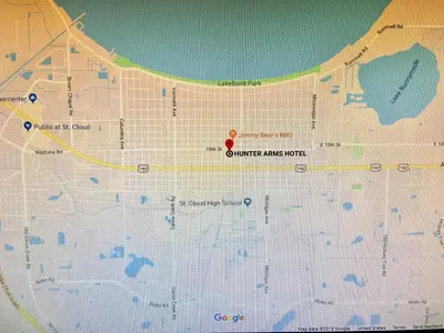 a map of the city of olympic ringsetter at Hunter Arms Hotel in Saint Cloud
