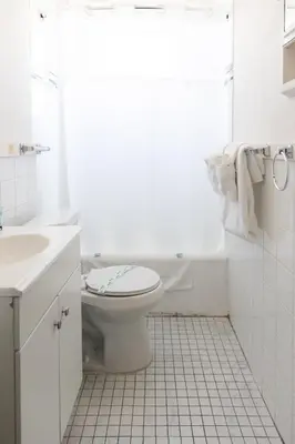 a white bathroom with a toilet and a sink at Hunter Arms Hotel in Saint Cloud