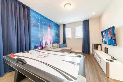 a bathroom with a large tub in a room with a castle mural at Luxury Home With Themed Rooms, Air Hockey Near Disney With Waterpark & Resort Access At Encore Resort - 7699Gr in Kissimmee