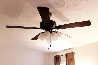 a ceiling fan on the ceiling of a room at D4 Large Private Master Room & Bath with 55