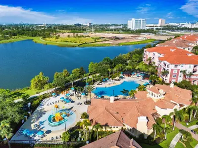 an aerial view of a resort with a pool at Vista Cay at Epic Universe - Luxury 4 bedroom condo in Orlando