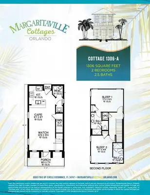 a floor plan of the margarita village cottage a floor square feet at Livin In Paradise Cottage With Private Hot Tub Near Disney With Margaritaville Resort & Island H2O Access - 8076Dr in Orlando