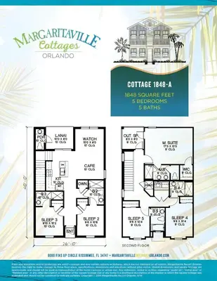a floor plan of the margarita village residence at Blue Cascade Cottage Near Disney With Margaritaville Resort & Island H2O Access - 8064Ls in Orlando