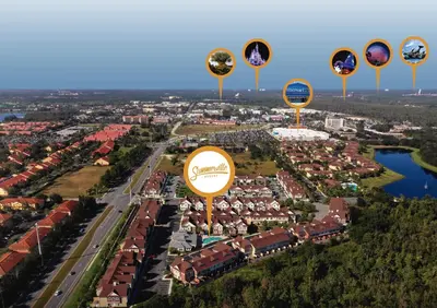 an aerial view of a city with large signs at 5min Disney Lovely Villa Hot tub 130 in Orlando