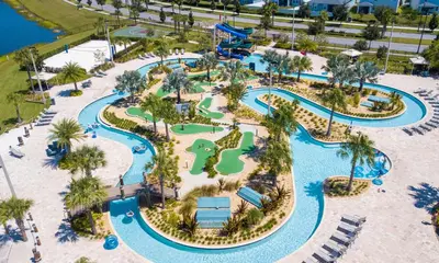 an aerial view of the water park at the resort at Gorgeous Four Bd w/ Pool close to Disney 5035 in Kissimmee