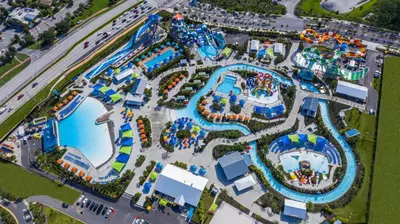 an overhead view of a water park at Lake View Cottage With Private Pool Near Disney And Margaritaville Resort & Island H2O Access - 8089Su in Orlando