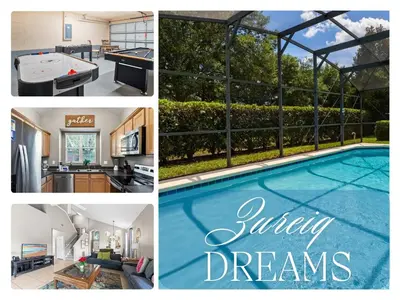 a collage of pictures of a swimming pool at 1323ZUREIQ-Zureiq Dreams (S) in Orlando