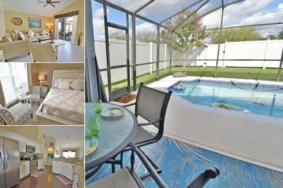 a collage of pictures of a house with a swimming pool at 4639EPD - Comfort Island (G) in Kissimmee