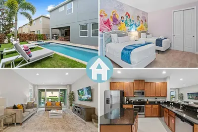 a collage of photos of a house at Encore Resort 6 Bedroom Home with Pool 2301 in Orlando