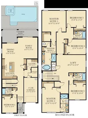 a floor plan of a house at Comfortable Spacious-6 Bed Pool Home - 1675Str in Kissimmee