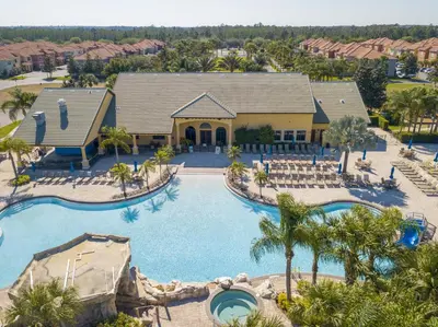an aerial view of a pool at a resort at Pool Home With Privacy, Bbq, Mickey Room - 3500Pp in Kissimmee