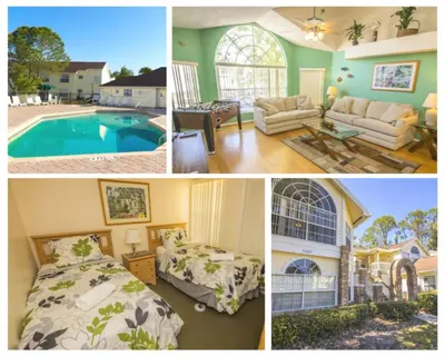 a collage of pictures of a home with a pool at 3 Bedroom Resort Condo 8 Miles to Disney Pool Free Parking in Kissimmee