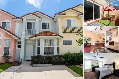 a collage of three pictures of a house at 1192SBC South Beach Villa in Kissimmee