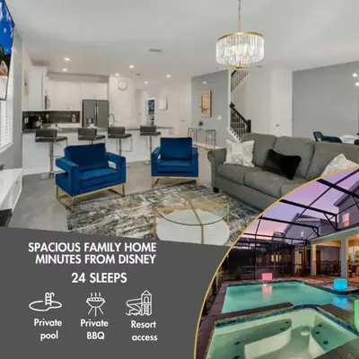Amazing Family Home 8min Disneyworld Pool/Spa Sleeps 24
